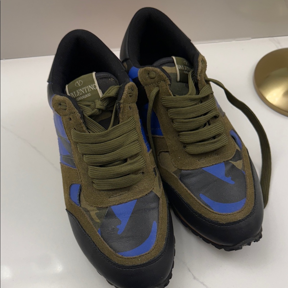 Valentino Men's Khaki and Blue Sneakers